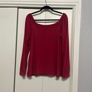White House Black Market Rosey Crepe Off The Shoulder Top Long Sleeve Red L NWT